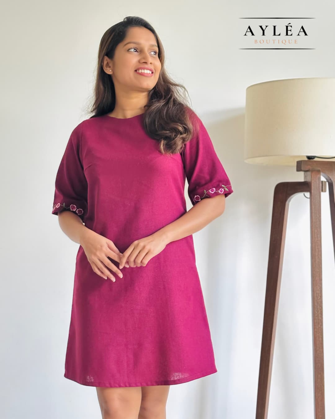 Crimson Vine Linen Dress