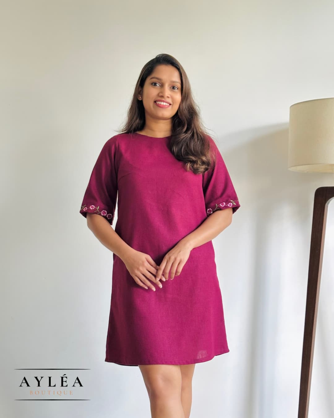 Crimson Vine Linen Dress — view 2