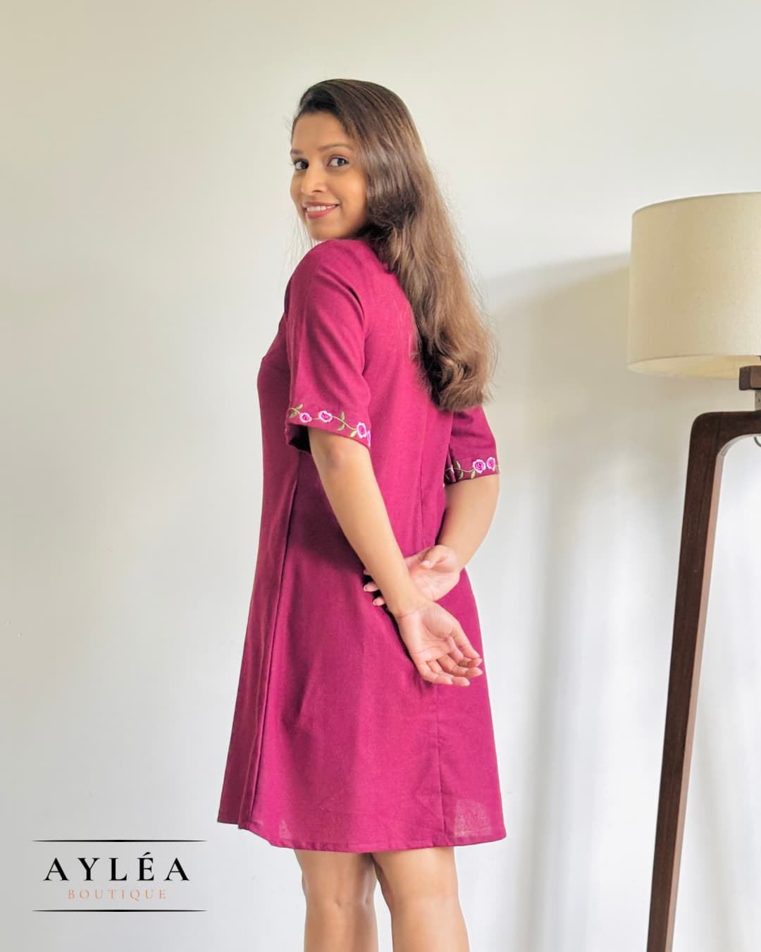 Crimson Vine Linen Dress — view 3